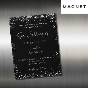 Black silver sparkle wedding invitation magnet