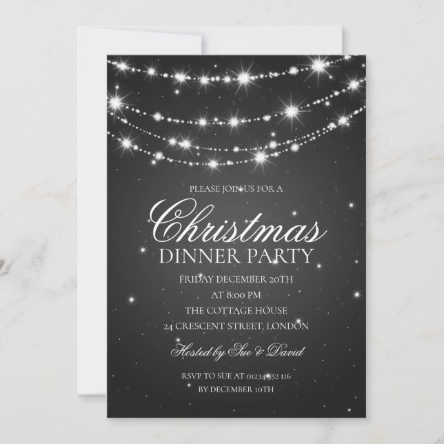 Black & Silver Sparkling Chain Christmas Party Invitation (Front)