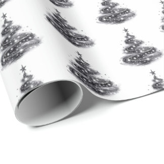 Black Silver Sparkling Christmas Tree Wrapping Paper