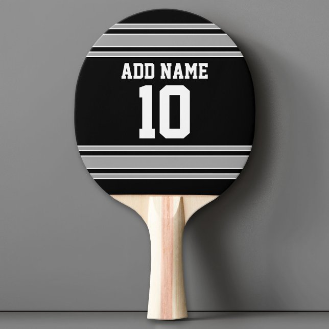 Black Silver Sports Jersey with Your Name & Number Ping Pong Paddle (Custom Ping Pong Paddle - Team or College colors Sports Jersey)