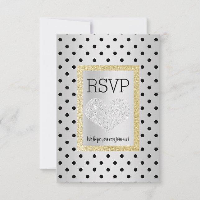 Black Silver SPOT Gold Heart RSVP simple elegant (Front)