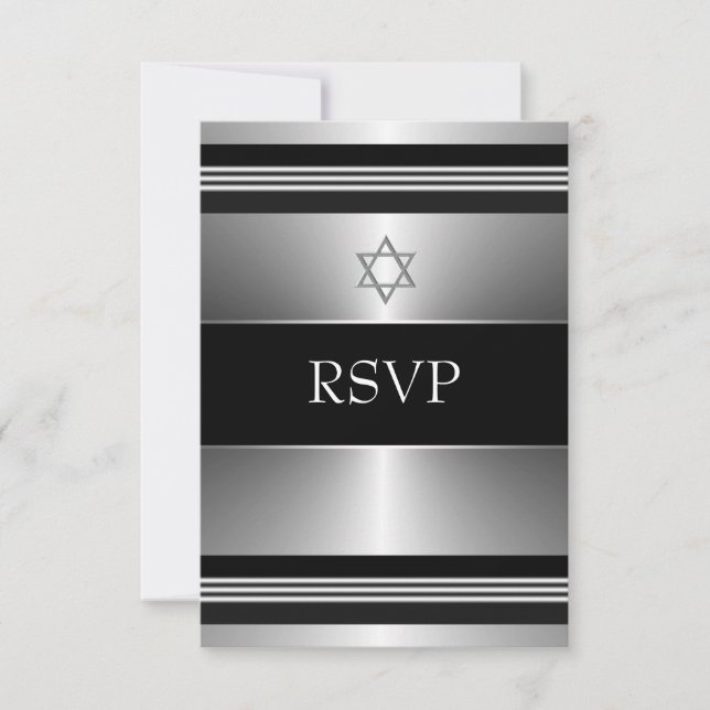 Black Silver Star of David Bar Mitzvah RSVP (Front)