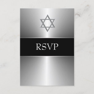 Black Silver Star of David Bar Mitzvah RSVP Card