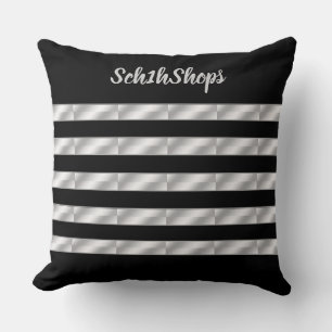 Black & Silver, Striped, Personalised Throw Pillow
