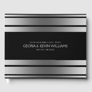 Black & Silver Stripes Border Guest Book