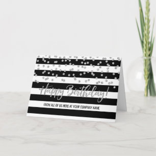 Black Silver Stripes Business Group Birthday Card