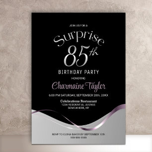 Black Silver Surprise 85th Birthday Party Invitation