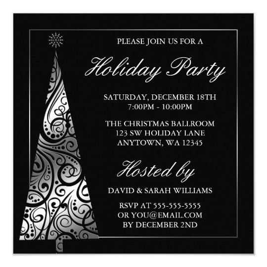 Black Silver Swirl Christmas Tree Holiday Party Card