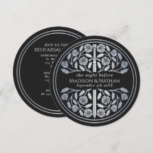 Black Silver Sword Royal Wedding Rehearsal Invitation