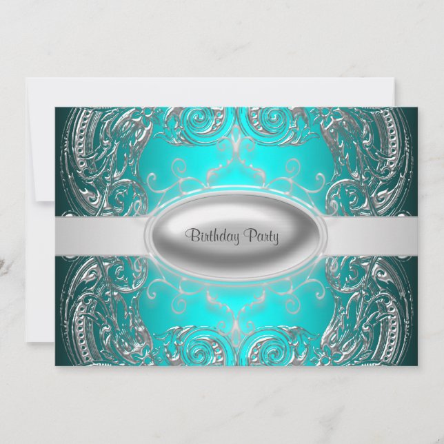 Black Silver Teal Girl Womans Birthday Party Invitation (Front)
