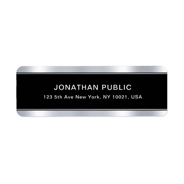 Black Silver Template Modern Glam Return Address Label (Front)