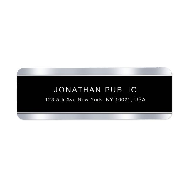 Black Silver Template Modern Glamour Professional Return Address Label (Front)