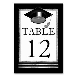 Black    Silver Tone   White Classy Graduation  Table Number