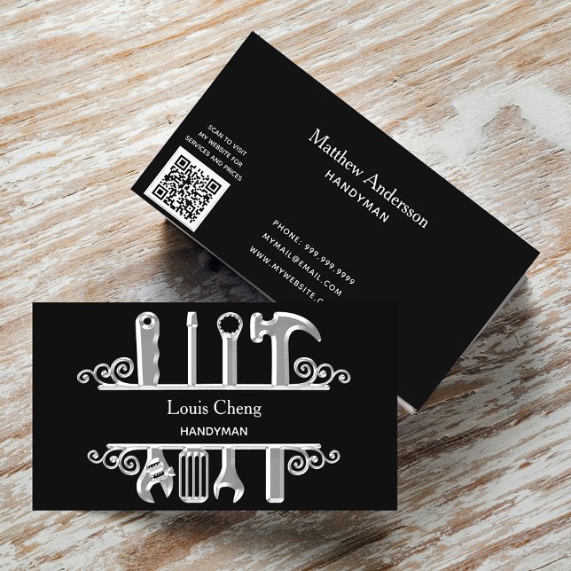 Black silver tools home repairs contractor QR code Business Card (Creator Uploaded)