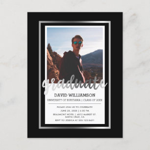 Black & Silver Typography Photo Graduation Party Invitation Postcard