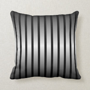Black Silver Vertical Stripe Throw Pillow