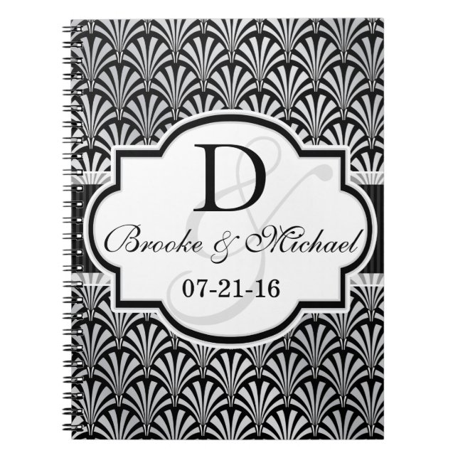 Black & Silver Vintage Art Deco Wedding Notebook (Front)