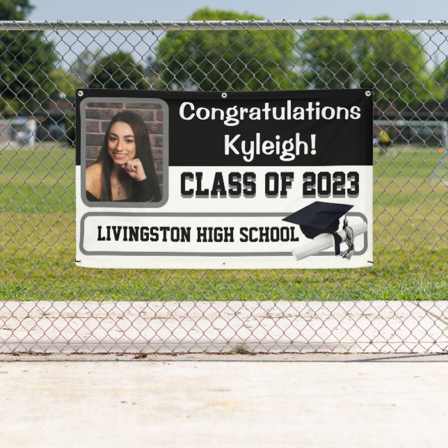 Black & Silver Vinyl Graduation Banner (Insitu)