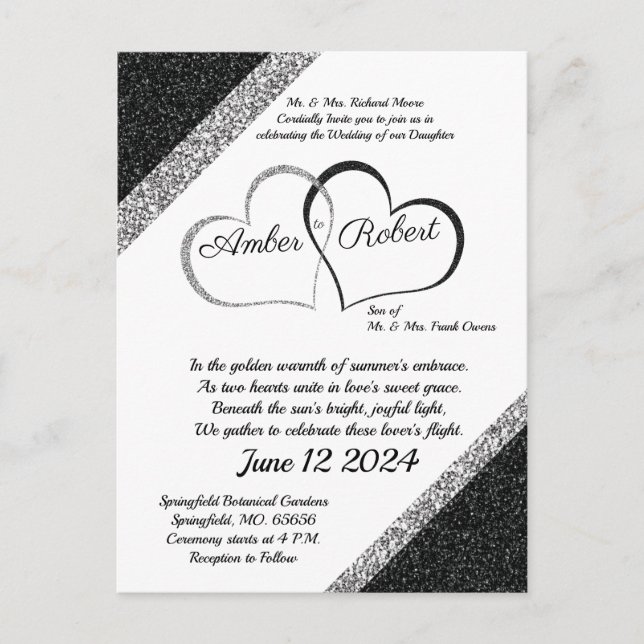 Black & Silver Wedding Invitation w/Heart poem  (Front)