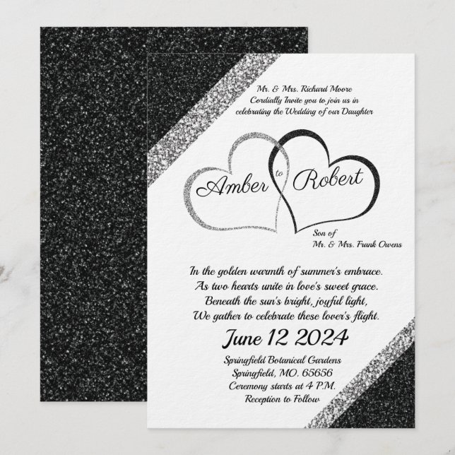 Black & Silver Wedding Invitation w/Heart poem  (Front/Back)