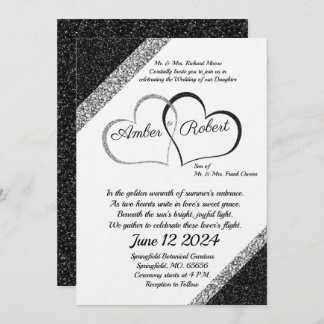 Black & Silver Wedding Invitation w/Heart poem