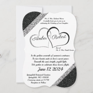 Black & Silver Wedding Invitation w/Heart poem
