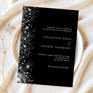 Black silver white budget wedding invitation