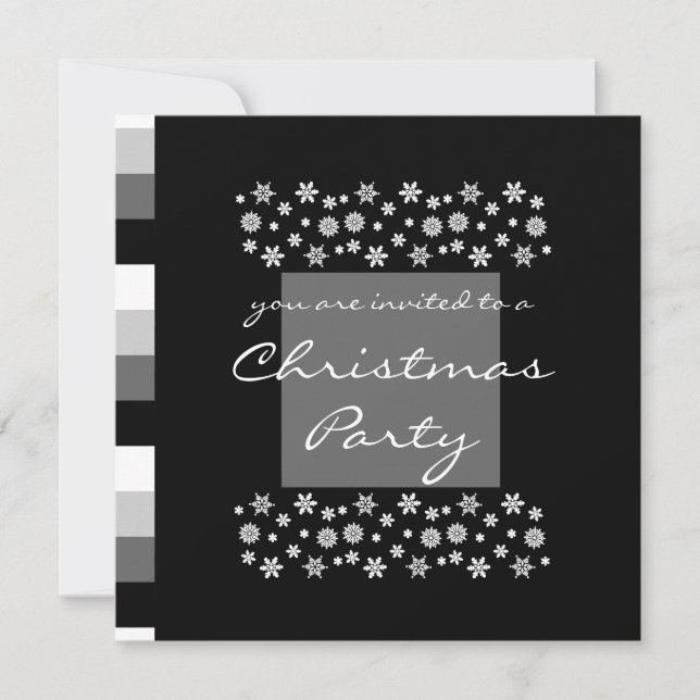 Black Silver White Christmas Party Invitation 2 (Front)