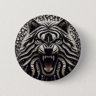 Black & Silver Wolf Button
