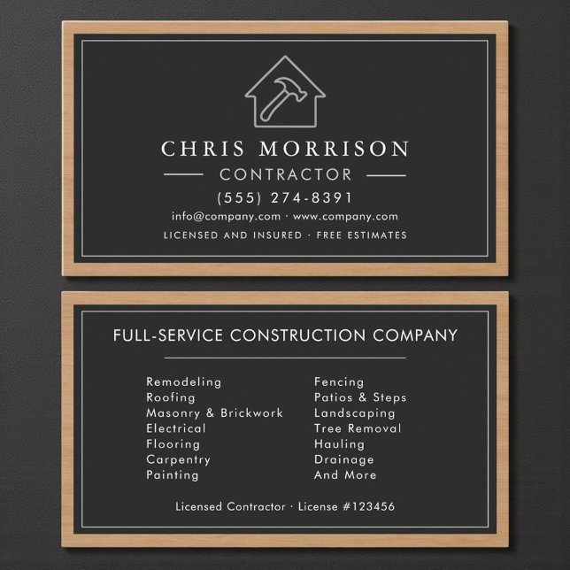 Black & Silver Wood Building Construction  Business Card (Creator Uploaded)