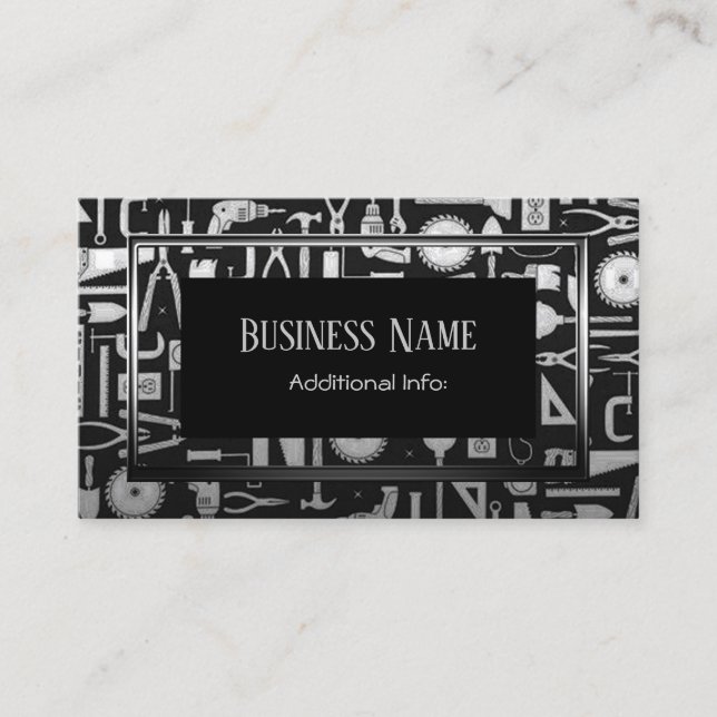 Black & Silver Workshop Tools Business Card 3 (Front)