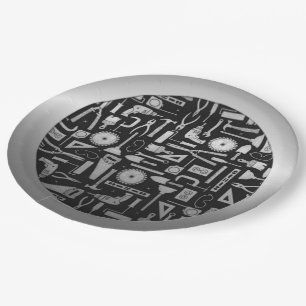 Black & Silver Workshop Tools Paper Plates