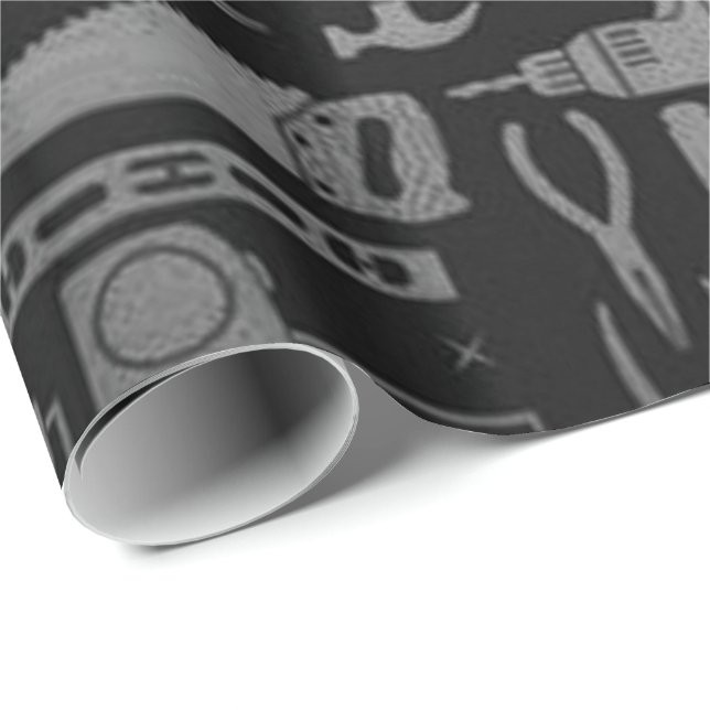 Black & Silver Workshop Tools Wrapping Paper (Roll Corner)