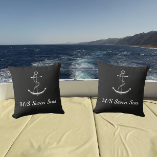 Black silver yacht boat anchor name cushion