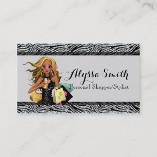 Black & Silver Zebra Glitter Shopper Business Card