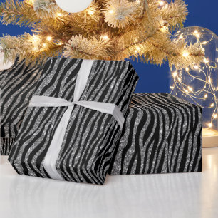 Black Silver Zebra Print Glitter    Wrapping Paper