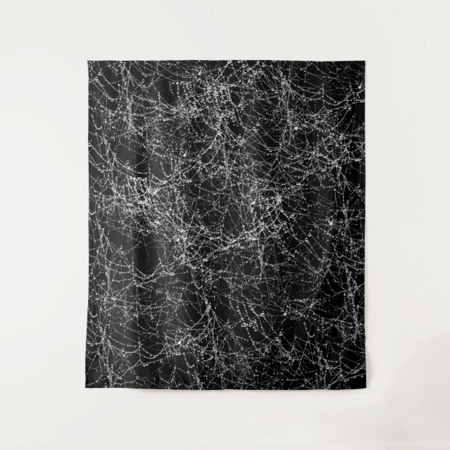 Black & Silvery Spider Webs Chic Halloween Party Tapestry (Front)