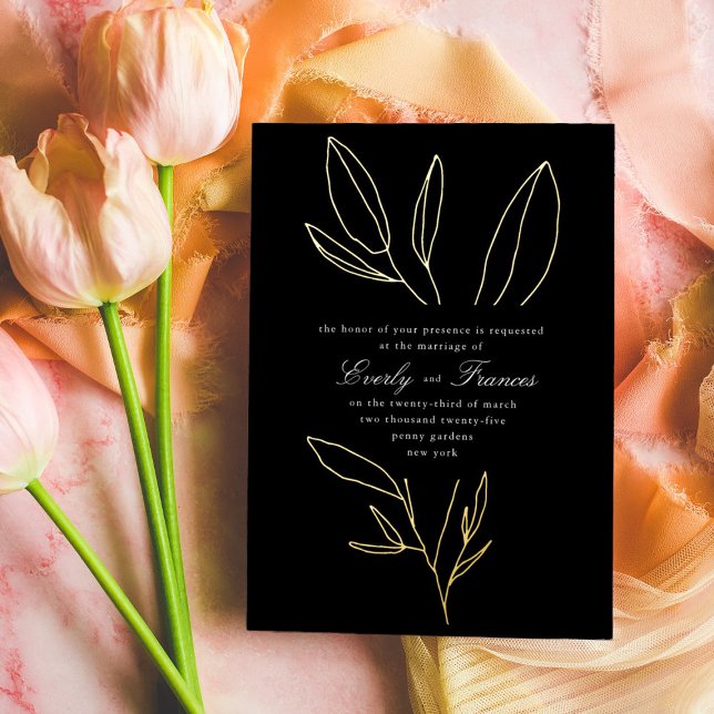 Black Simple Botanical Stem Wedding Gold (Creator Uploaded)