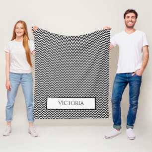 Black Simple Chevron Personalised Fleece Blanket