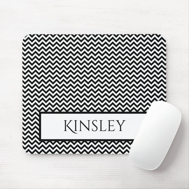 Black Simple Chevron Personalised Mouse Pad (With Mouse)