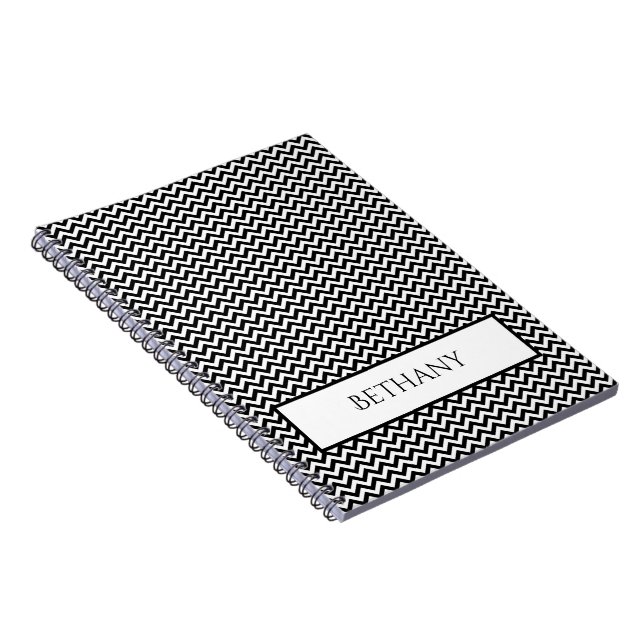 Black Simple Chevron Personalised Notebook (Right Side)