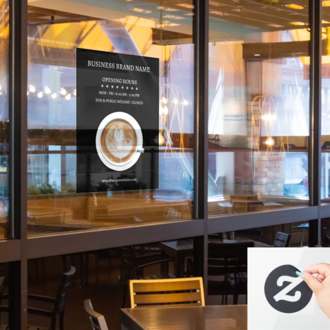 Black Simple Coffee Cup Business Open Hours Shop (Restaurant Window)