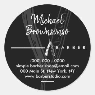 Black Simple Dark Logo Razor Barber Classic Round Sticker