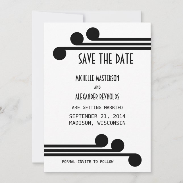 Black Simple Deco Chic Save the Date Invite (Front)