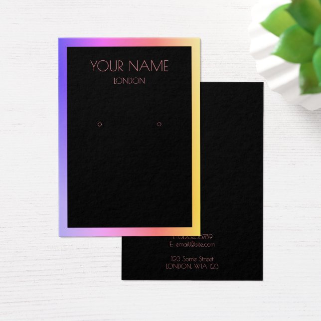 Black simple earring display card. Colourful borde (Desk)
