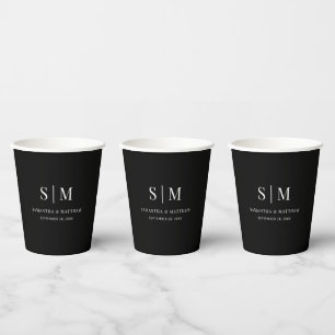 Black Simple Elegant Couple Initials Wedding Paper Cups