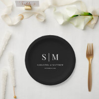 Black Simple Elegant Couple Initials Wedding