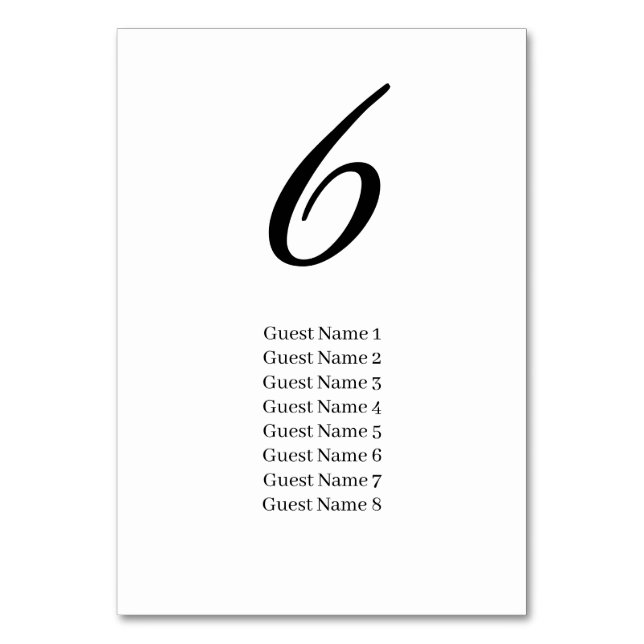 Black Simple Elegant Guest List Wedding Table Number (Front)