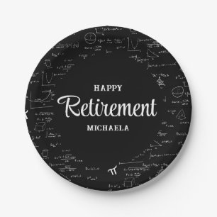 Black Simple Elegant Math Teacher Retirement Party Paper Plate