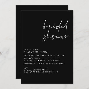 Black Simple Elegant Modern Bridal Shower  Invitation